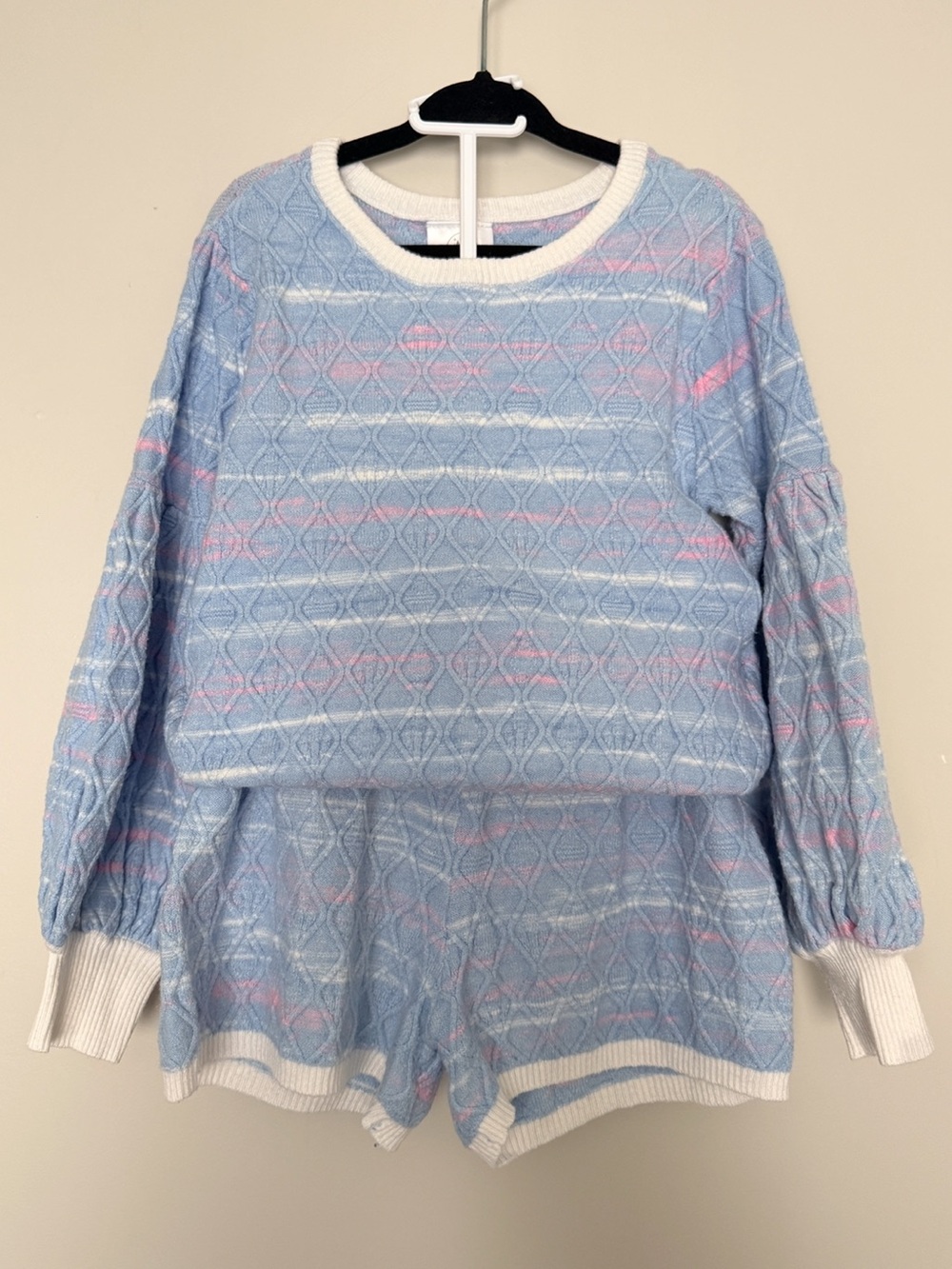Disney Light Blue & Pink Girls' Knit Pajama Set - Long Sleeve Top & Shorts